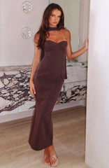 Raining Hearts Strapless Maxi Dress Chocolate