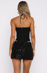 Mirrorball Mood Sequin Mini Skirt Black