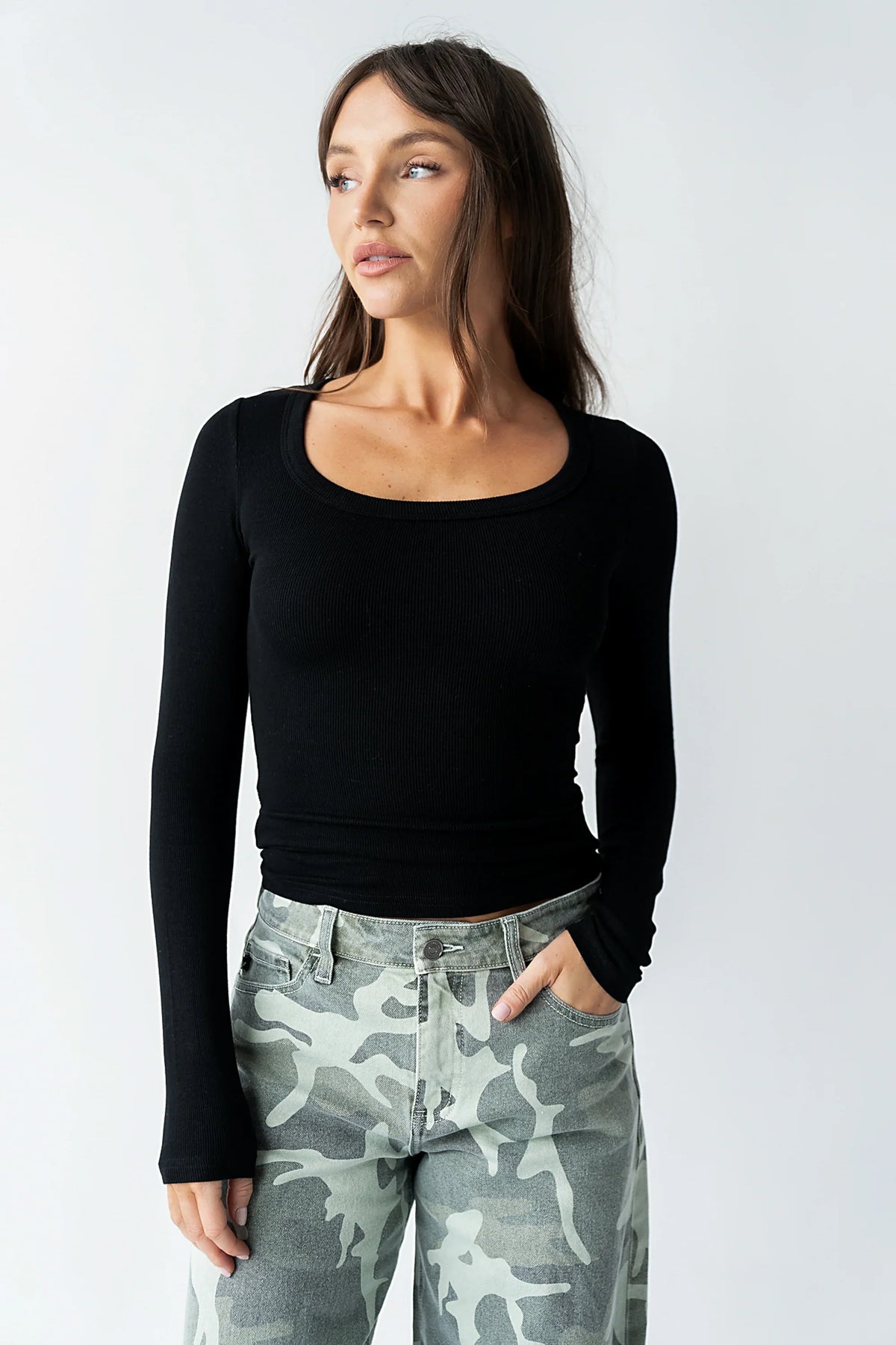 Audrey Ribbed Top in Black